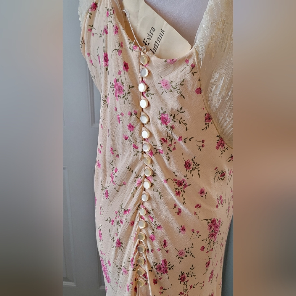 Victoria's Secret Vintg 90's Drape Neck Ruffled Midi Dress Womens 14 Peach Flora - Picture 9 of 15